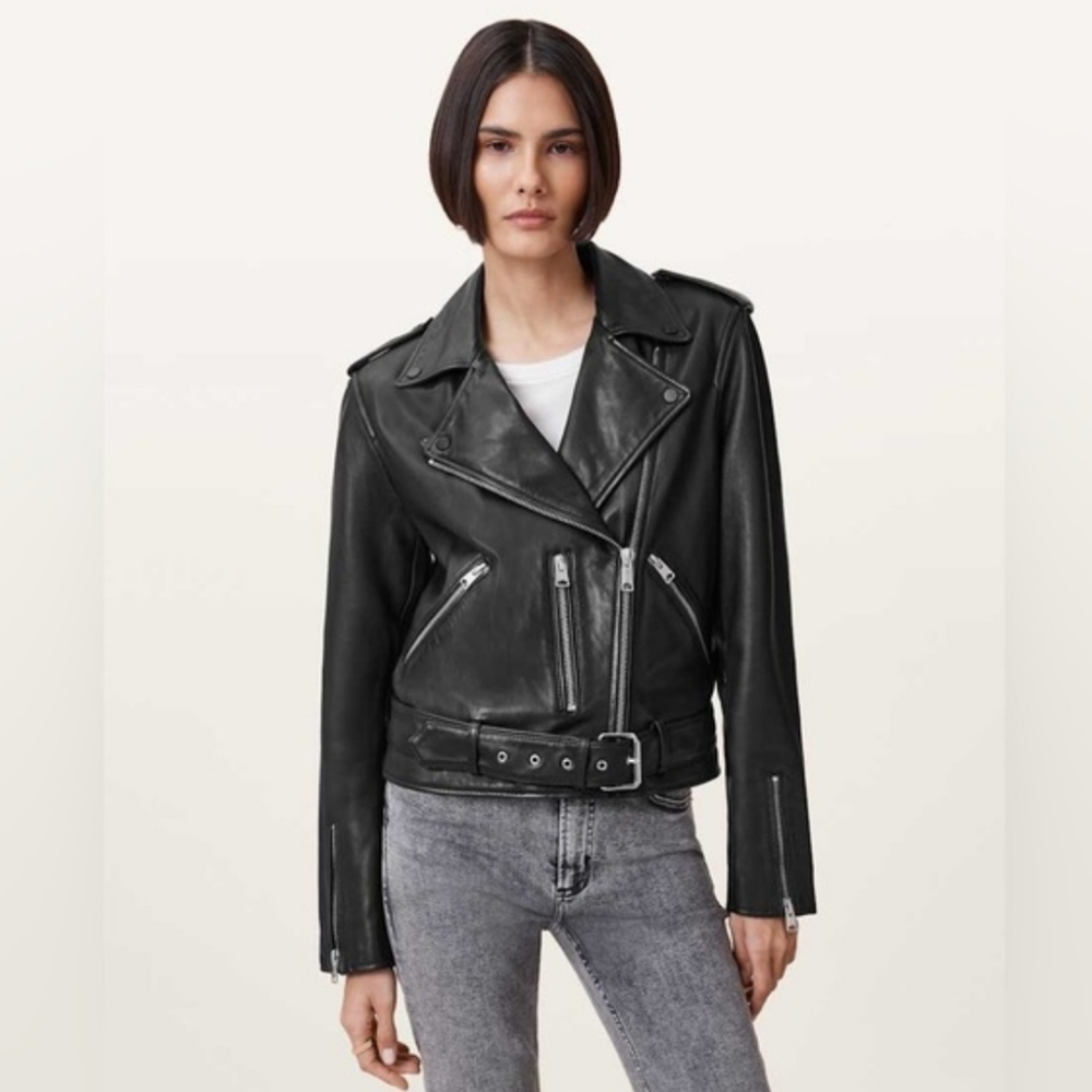 All Saints Balfern Biker Jacket Black Leather